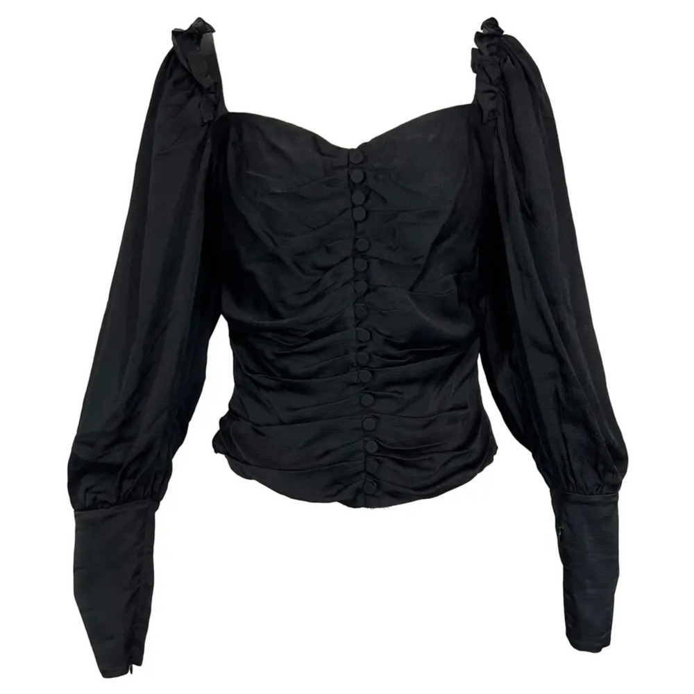 NEW Mother Of Pearl UK 10 US‎ 6 Sasha Hammered Satin Ruched Button Top Black